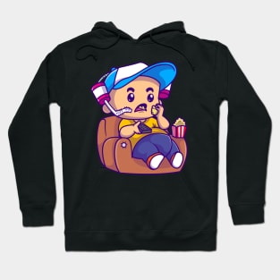 Cute Boy Eating Popcorn On Sofa Cartoon Hoodie